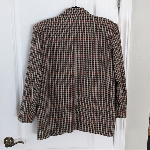 Vintage Harrinbone Houndstooth brown blazer jacket large @A9 - Picture 5 of 12